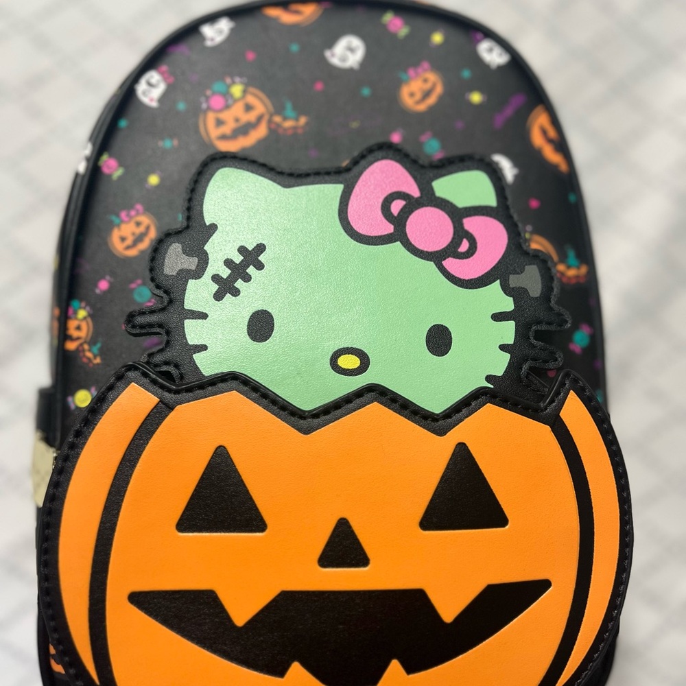 Loungefly Black and Orange Hello Kitty Pumpkin Backpack